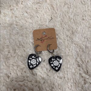BTS suga guitar pick Floral Black and White Earrings